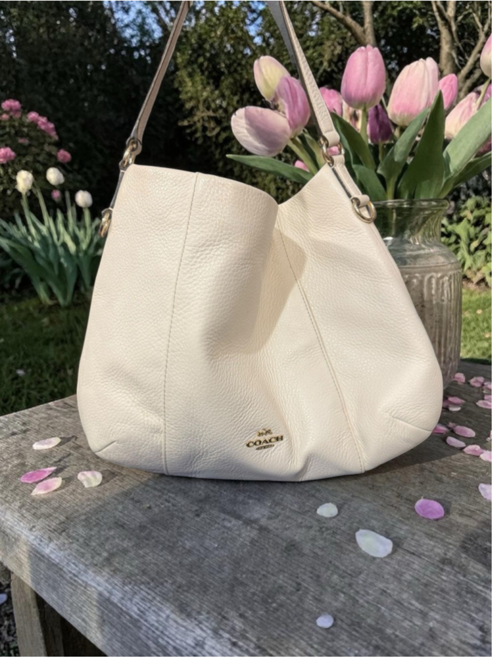 Coach Isabelle East West Ivory Pebbled Leather Hobo Slouchy Shoulder Bag